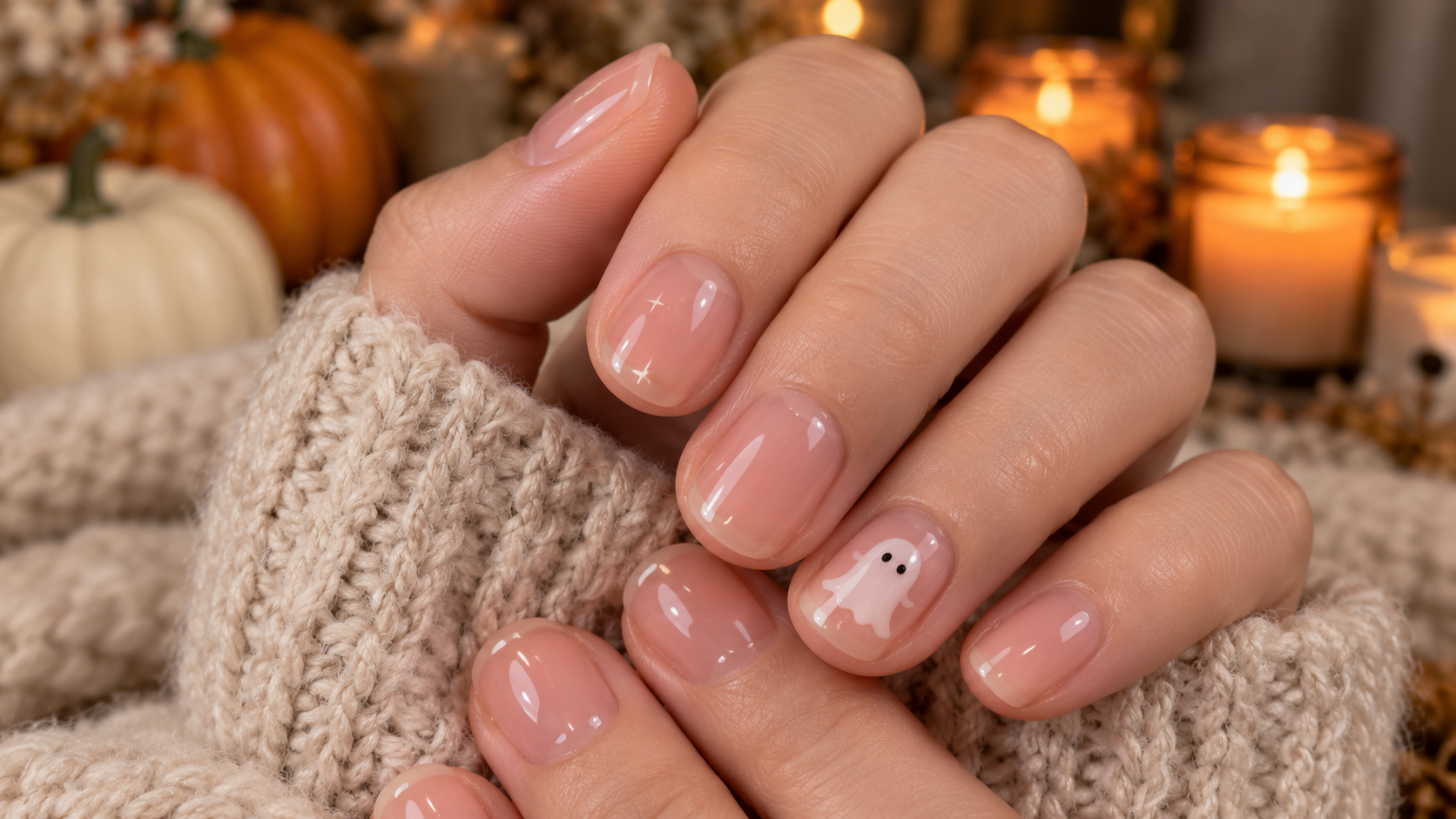 Sheer Blush Nails with Dainty Ghost Accents